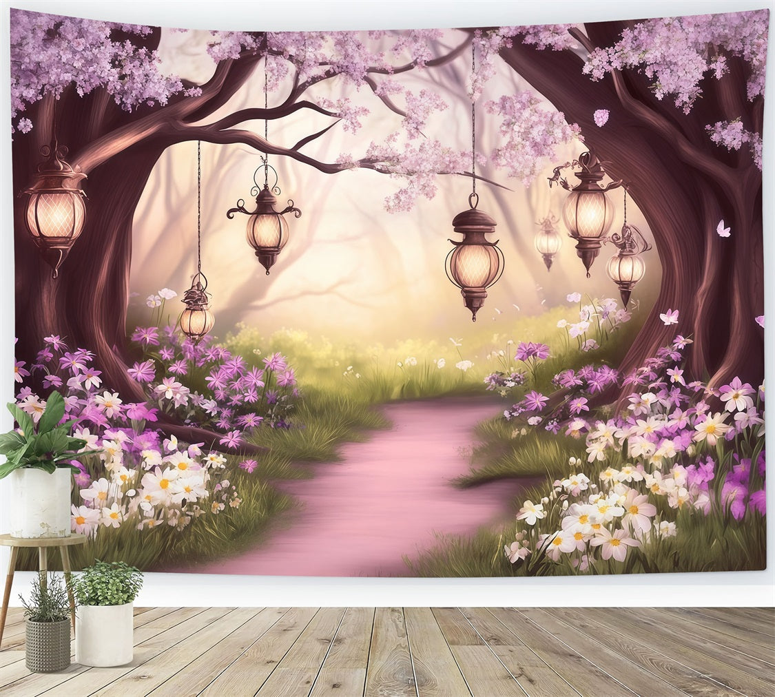 Feenwald-Hintergrund Blush Blossom Laternenweg Waldhintergründe für Fotografie CSH61-211