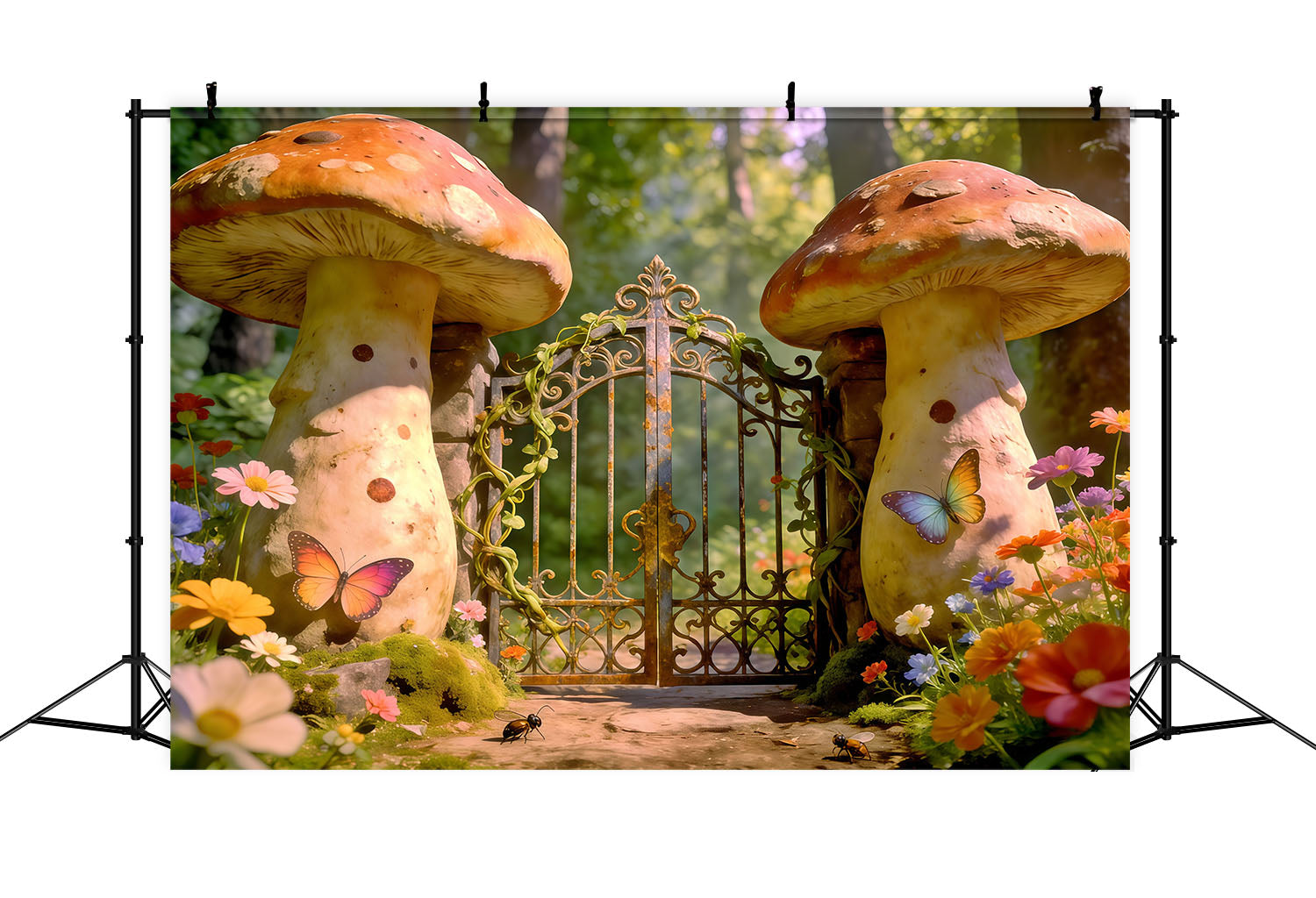 Hintergrund mit märchenhaftem Wald Verzaubertes Pilztor Gartenwald-Hintergrund Fotografie CSH61-218