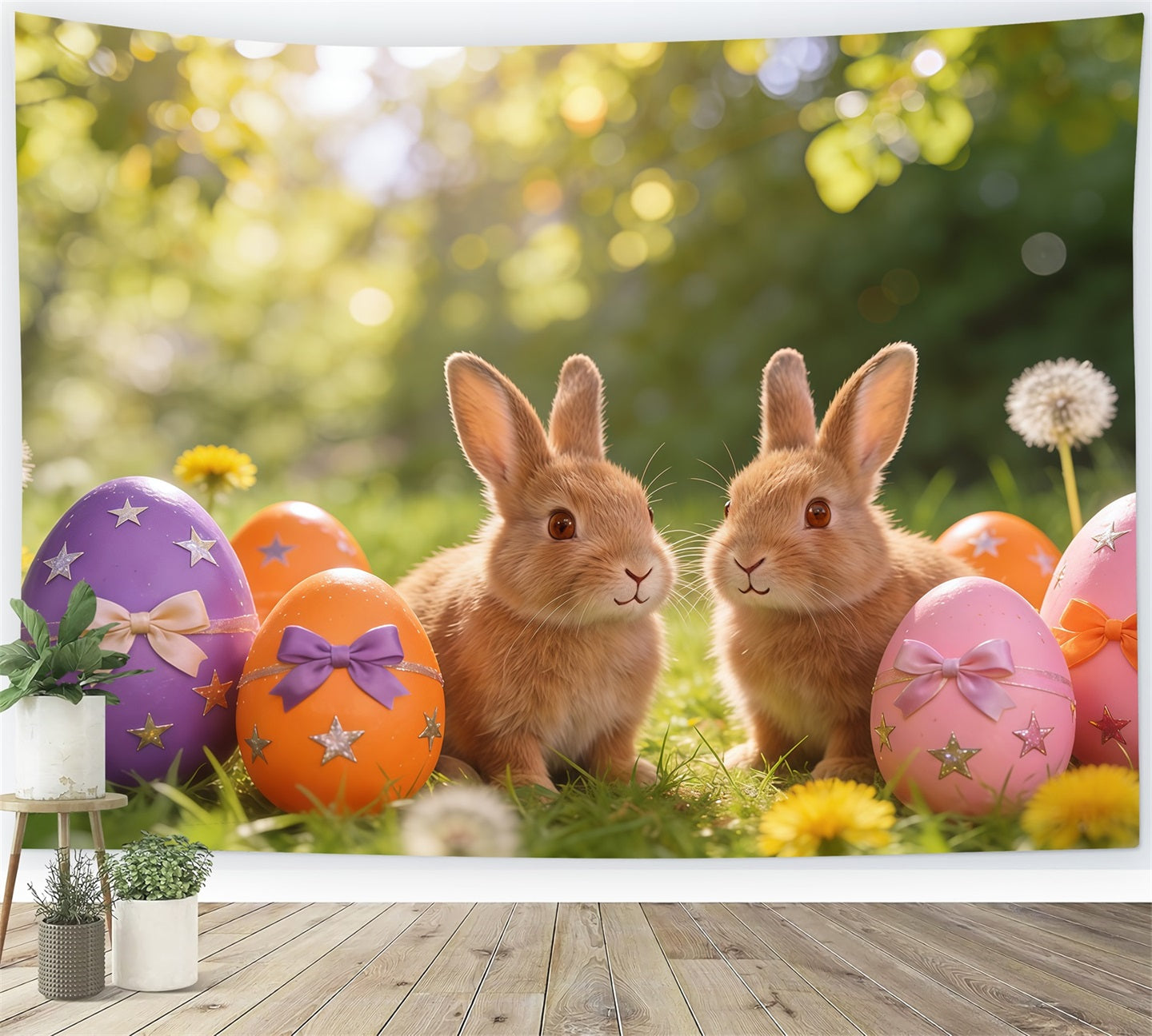 Osterhasen-Hintergrund Frühlingswiese Bemalte Eier Hintergrund Ostern CSH61-23