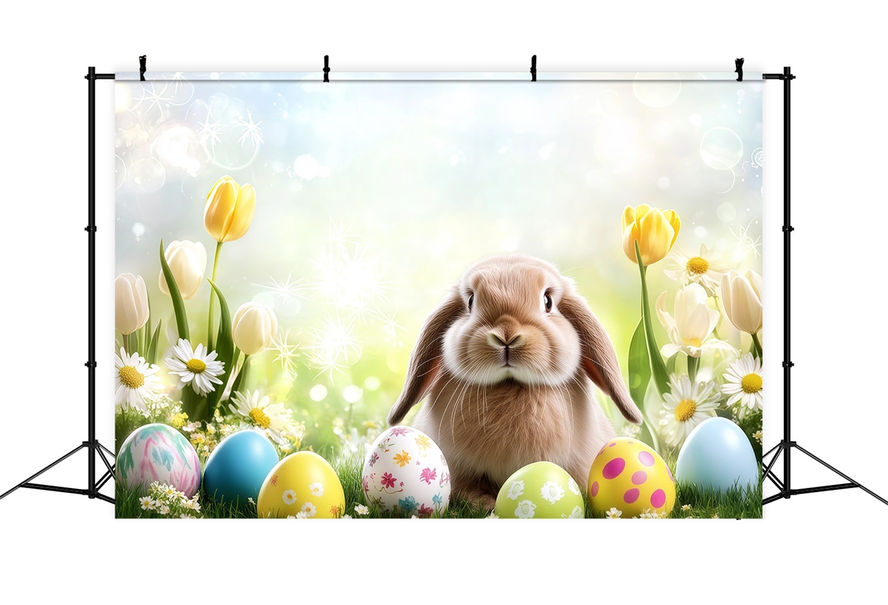 Osterhasen-Hintergrund Frühlingsblumen Eier Bokeh Sonnenlicht Hintergrund Ostern CSH61-25