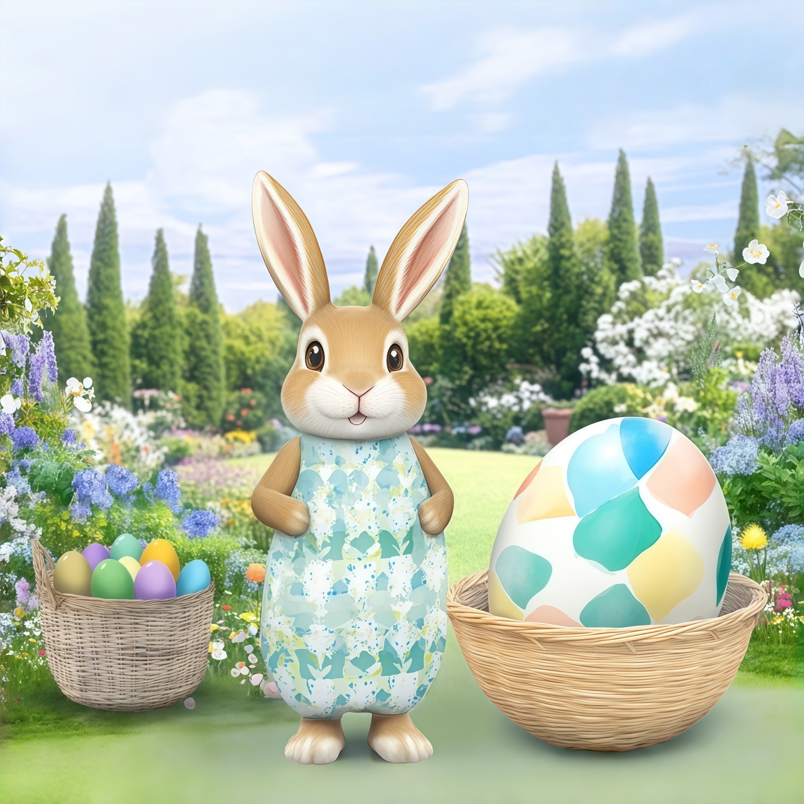 Hintergrund mit Osterhasen Gartenblumen Eierkorb Hintergrund Ostern CSH61-29