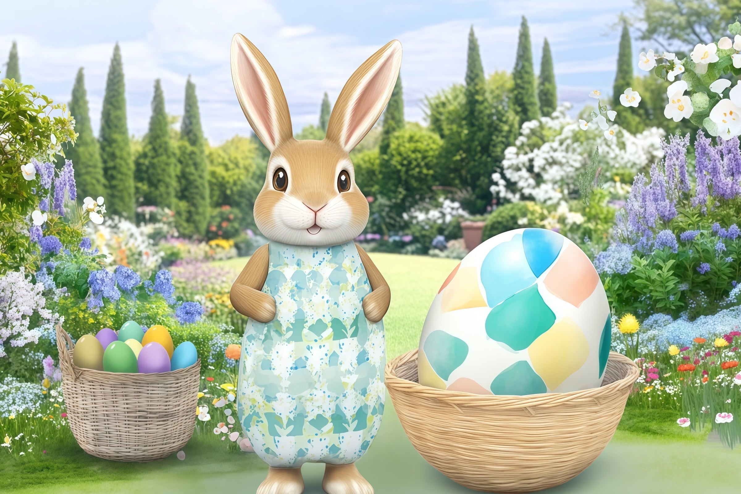 Hintergrund mit Osterhasen Gartenblumen Eierkorb Hintergrund Ostern CSH61-29