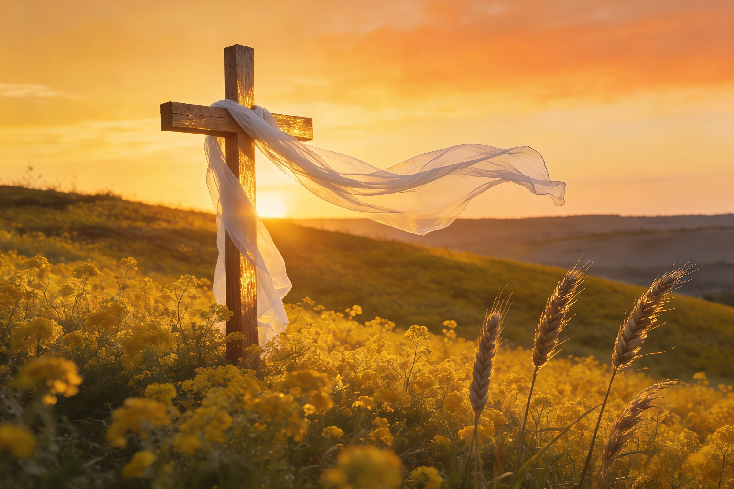 Kreuz-Hintergründe Sonnenuntergang Feld Kreuz Licht Oster-Bildhintergründe CSH61-39