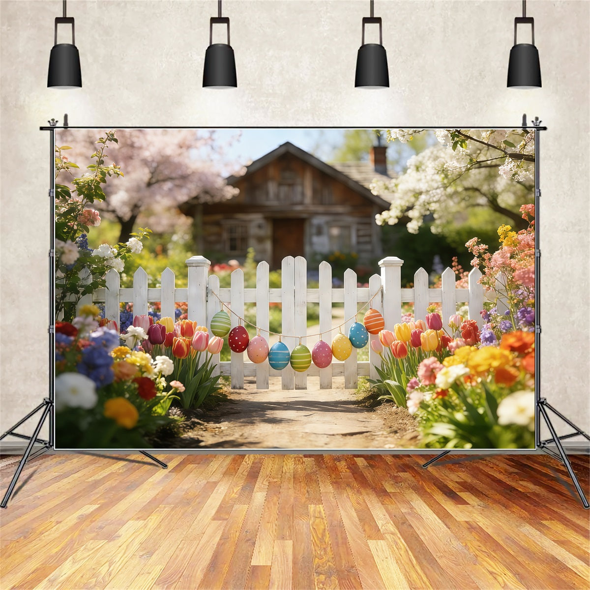 Tulpenhintergrund Frühlingsgarten Zaun Weg Osterfotografie-Hintergründe CSH61-42