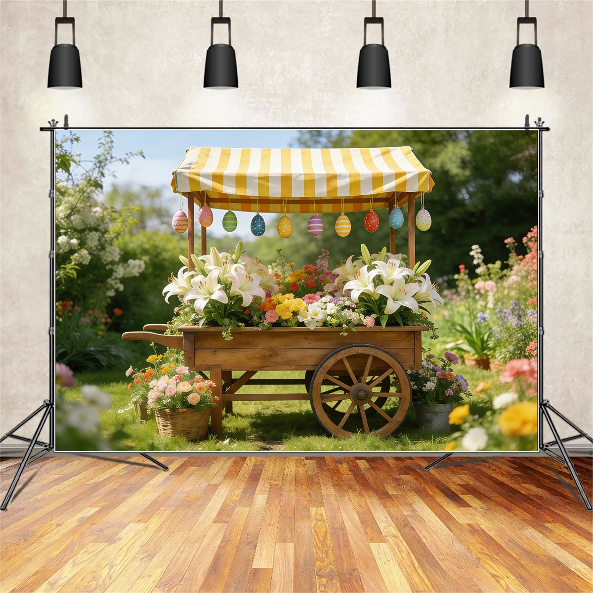 Lilienhintergrund Gestreifter Markt Blumenwagen Osterhintergrund Fotografie CSH61-43