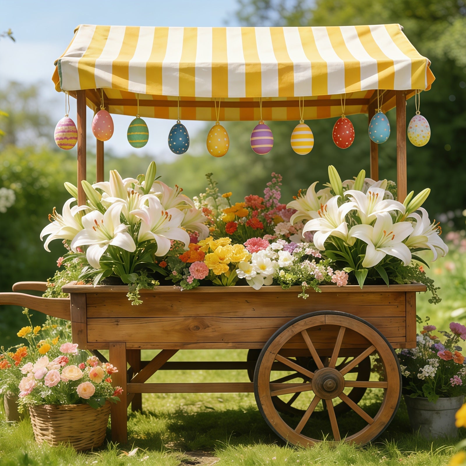 Lilienhintergrund Gestreifter Markt Blumenwagen Osterhintergrund Fotografie CSH61-43