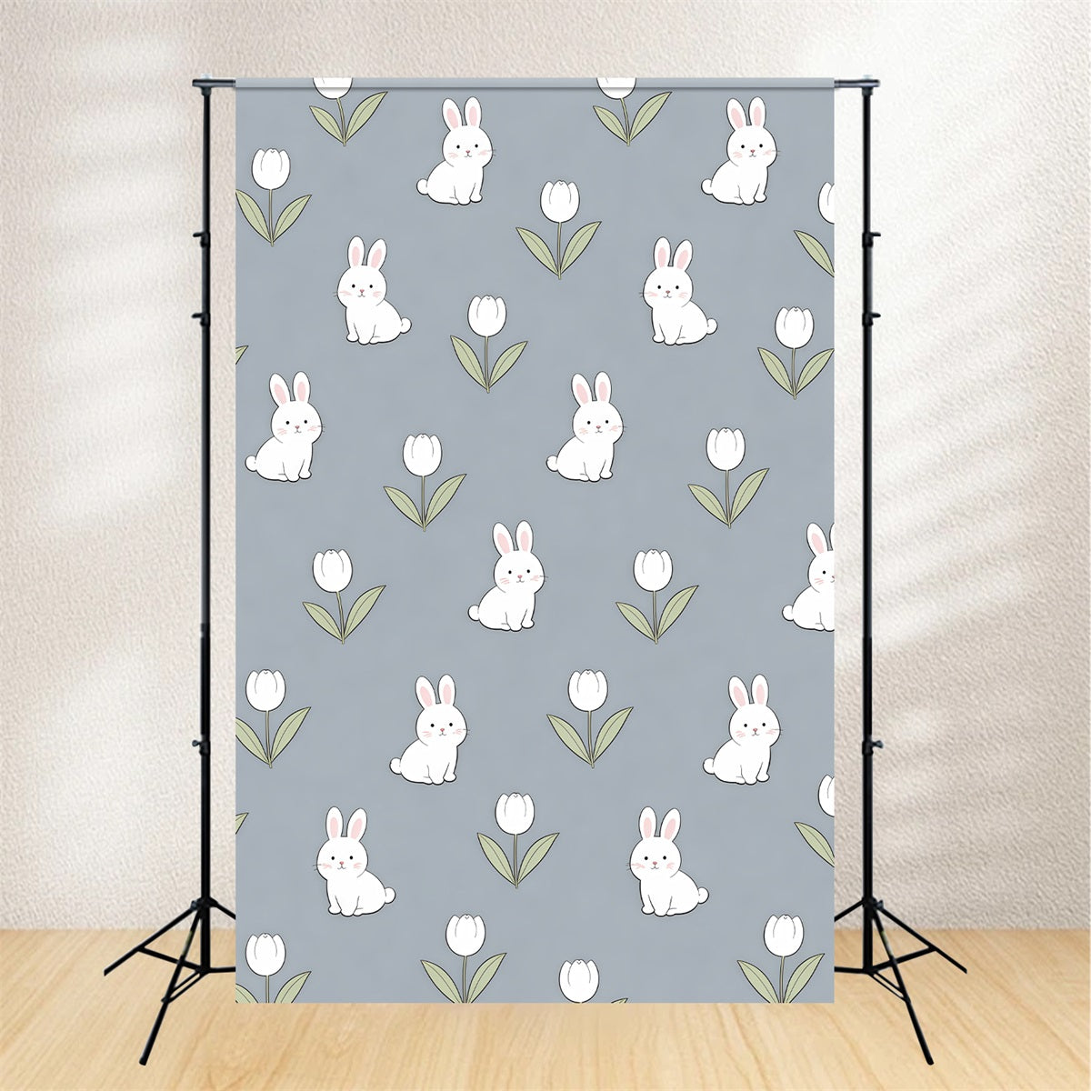 Osterhase-Hintergrund-Ideen Niedlicher Hase Tulpenmuster Oster-Foto-Hintergrund CSH61-47
