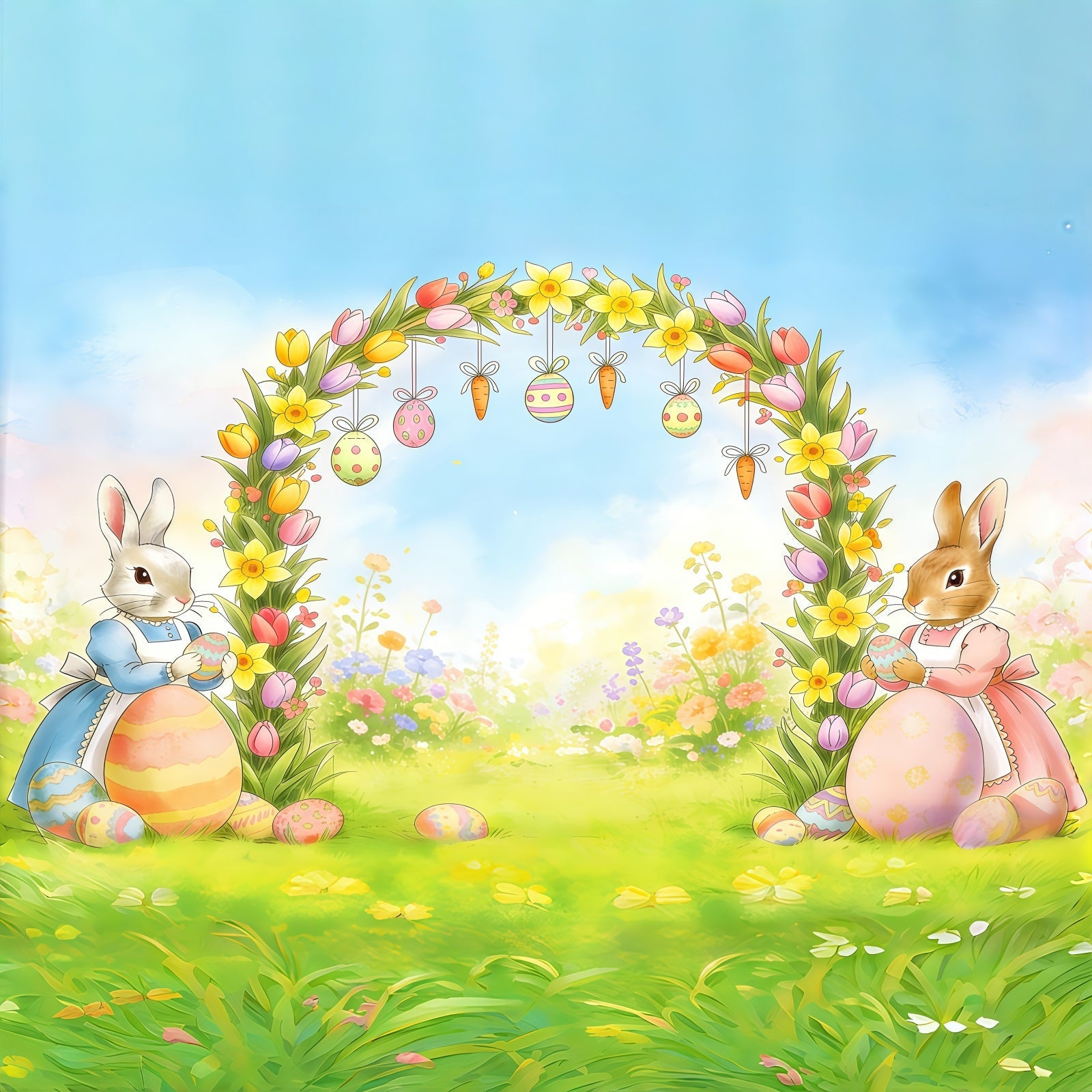 Osterbogen-Hintergrund Frühlingswiese Eier-Ballons Oster-Fotohintergründe CSH61-56