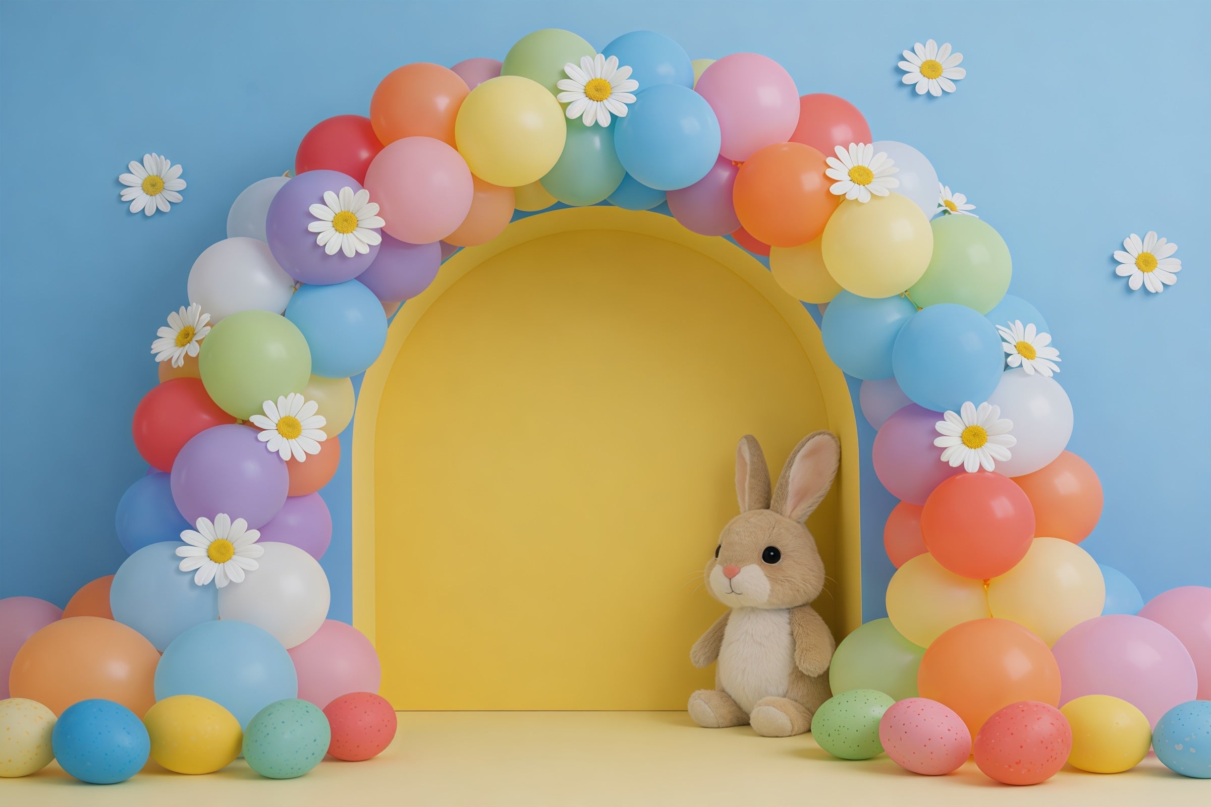 Osterballon-Hintergrund Gänseblümchen-Bogen Girlande Hase Oster-Hintergründe für Fotografie CSH61-57