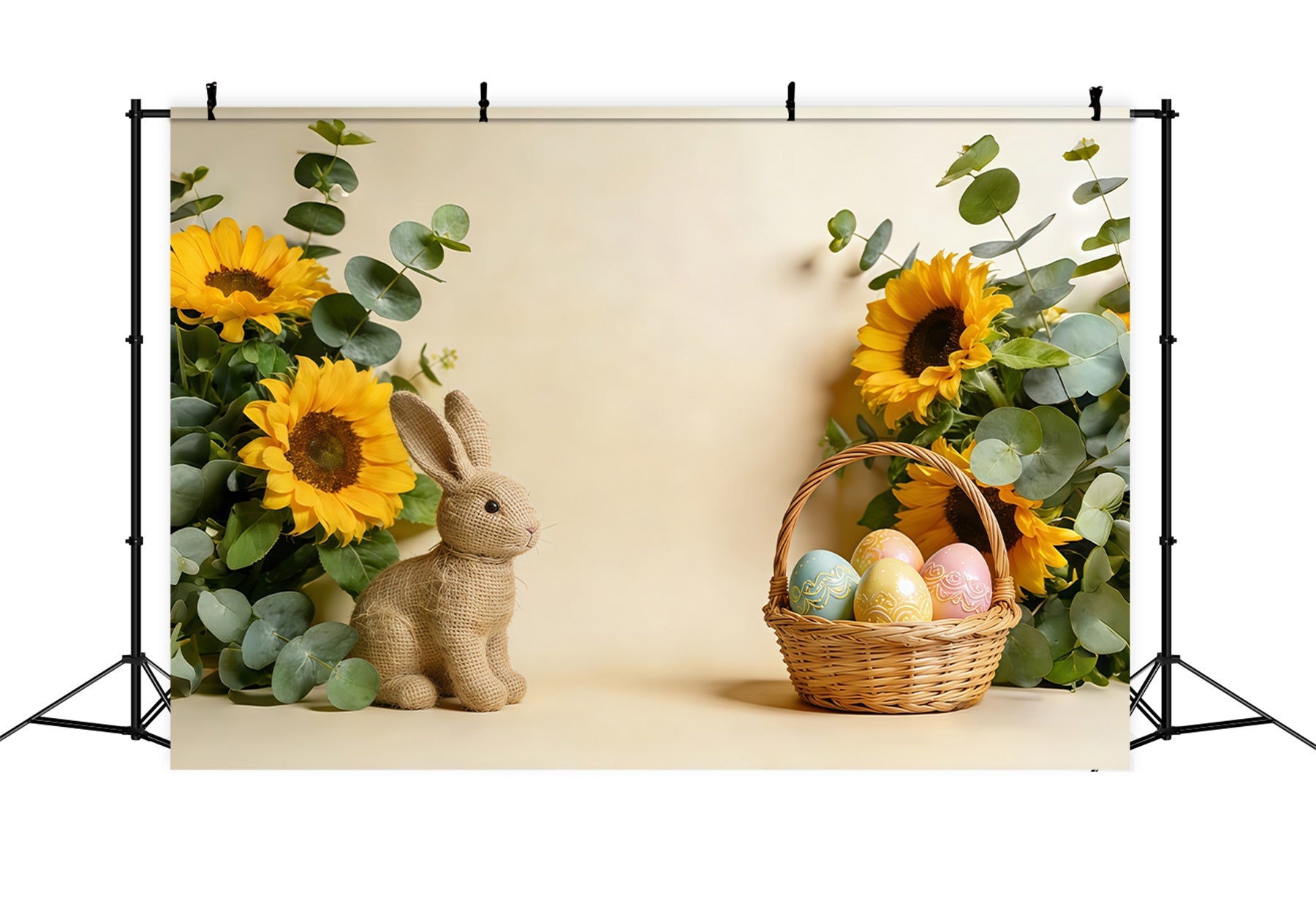 Osterkorb-Hintergrund Sonnenblume Hase Pastellfarbene Eier Oster-Fotohintergründe CSH61-60