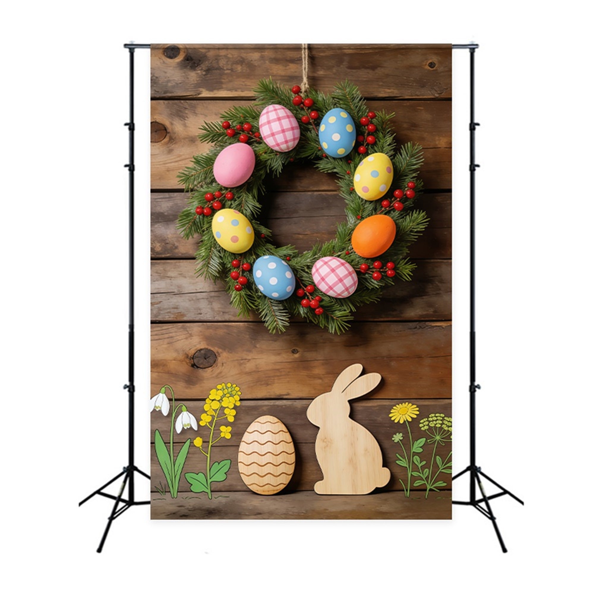 Oster-Frühlings-Blumenkranz-Hintergrund Holzhasen-Blumenausschnitte Oster-Bildhintergrund-Ideen CSH61-62