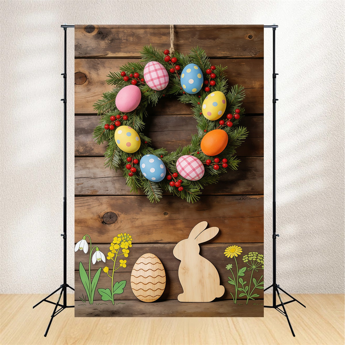 Oster-Frühlings-Blumenkranz-Hintergrund Holzhasen-Blumenausschnitte Oster-Bildhintergrund-Ideen CSH61-62