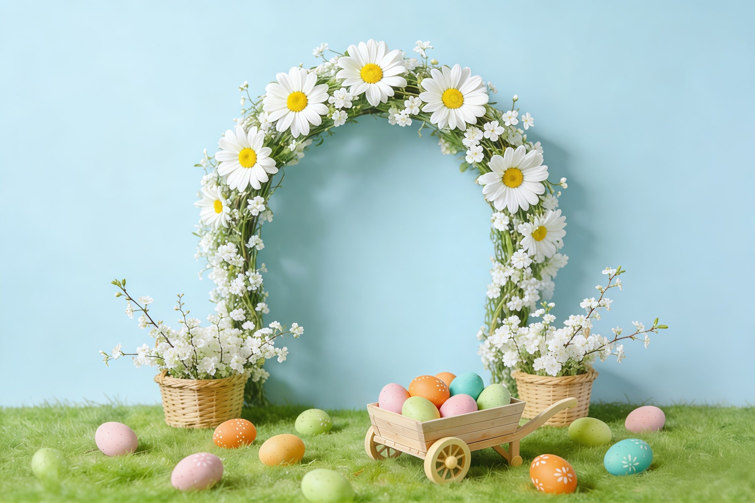 Oster-Gänseblümchen-Hintergrund Frühling Rustikaler Kranz Eierkarton-Fotohintergrund Ostern CSH61-65