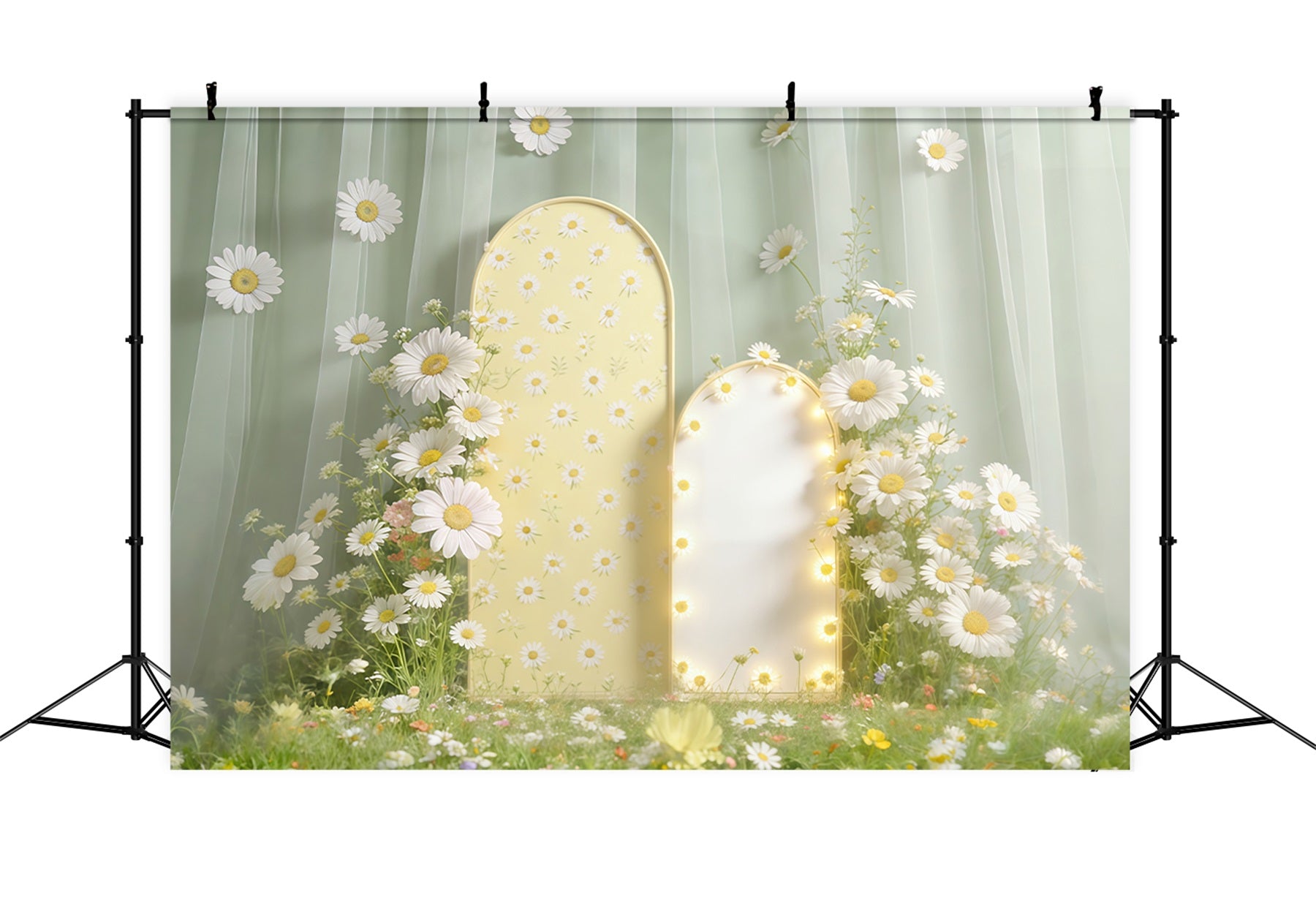 Oster-Gänseblümchen-Hintergrund Blumengartenbogen Weiches Licht Fotohintergrund Ostern CSH61-66