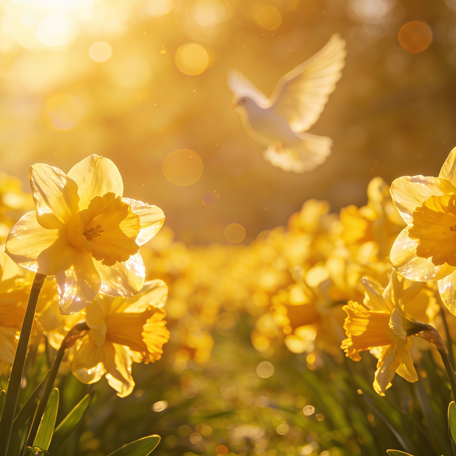Oster-Narzsen-Hintergrund Goldener Frühlingsfeld Taube Glühen Oster-Hintergrund für Fotografie CSH61-68