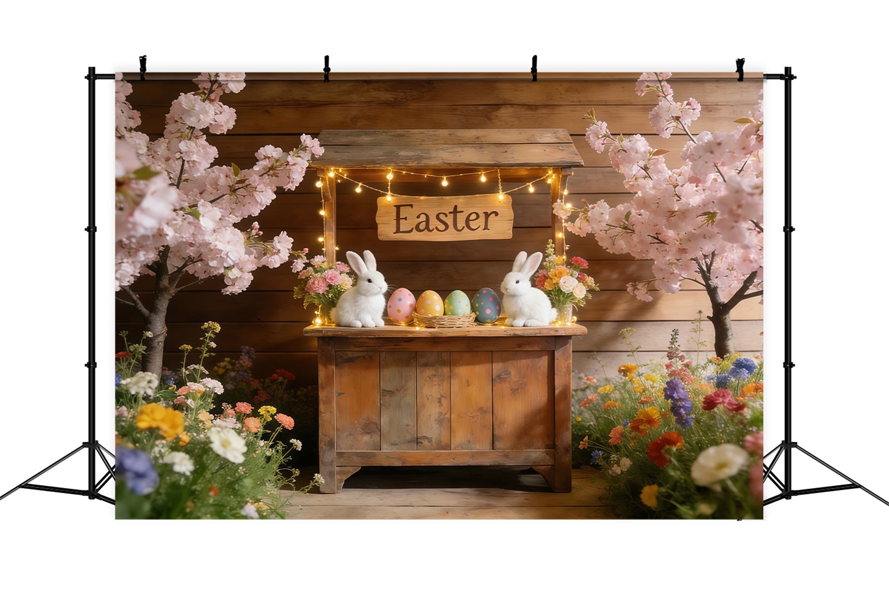 Oster-Kirschblüten-Hintergrund Blütenhase Marktstand Hintergründe für Osterbilder CSH61-69