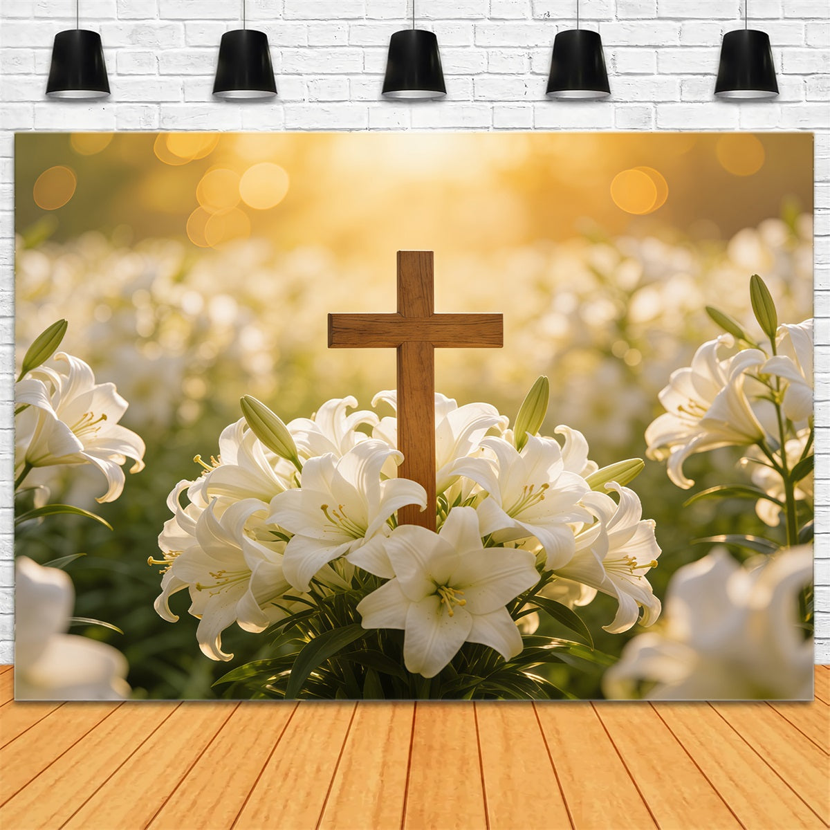 Osterlilien-Hintergrund Kreuz Weiches Bokeh Frühling Outdoor-Osterhintergrund CSH61-73
