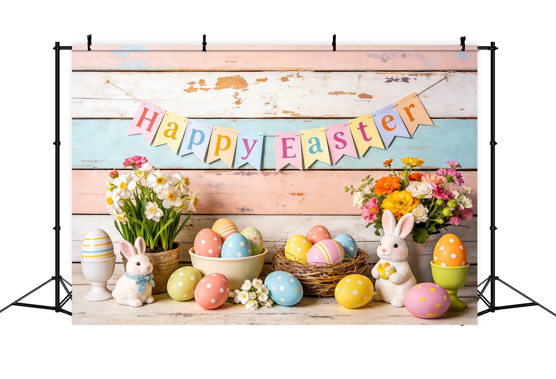 Frohe Ostern Hintergrund Hasen Eier Blumen Banner Ostern-Themenhintergrund CSH61-81