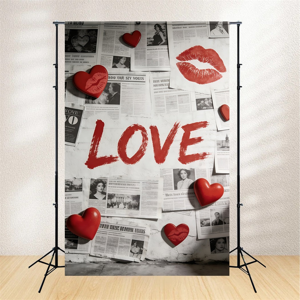 Zeitungs-Valentinstag-Hintergrund Vintage-Liebes-Doodle-Herzen Valentinstag-Foto-Hintergrund CSH61-99