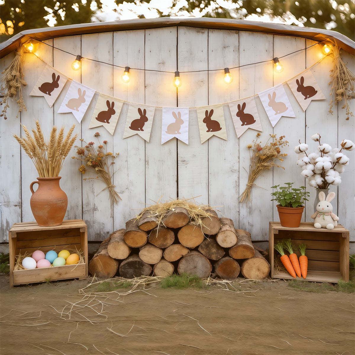 Osterfarm Scheune Hintergrund Rustikaler Hase Banner Eier Fotografie Hintergrund Ostern CSH62-102