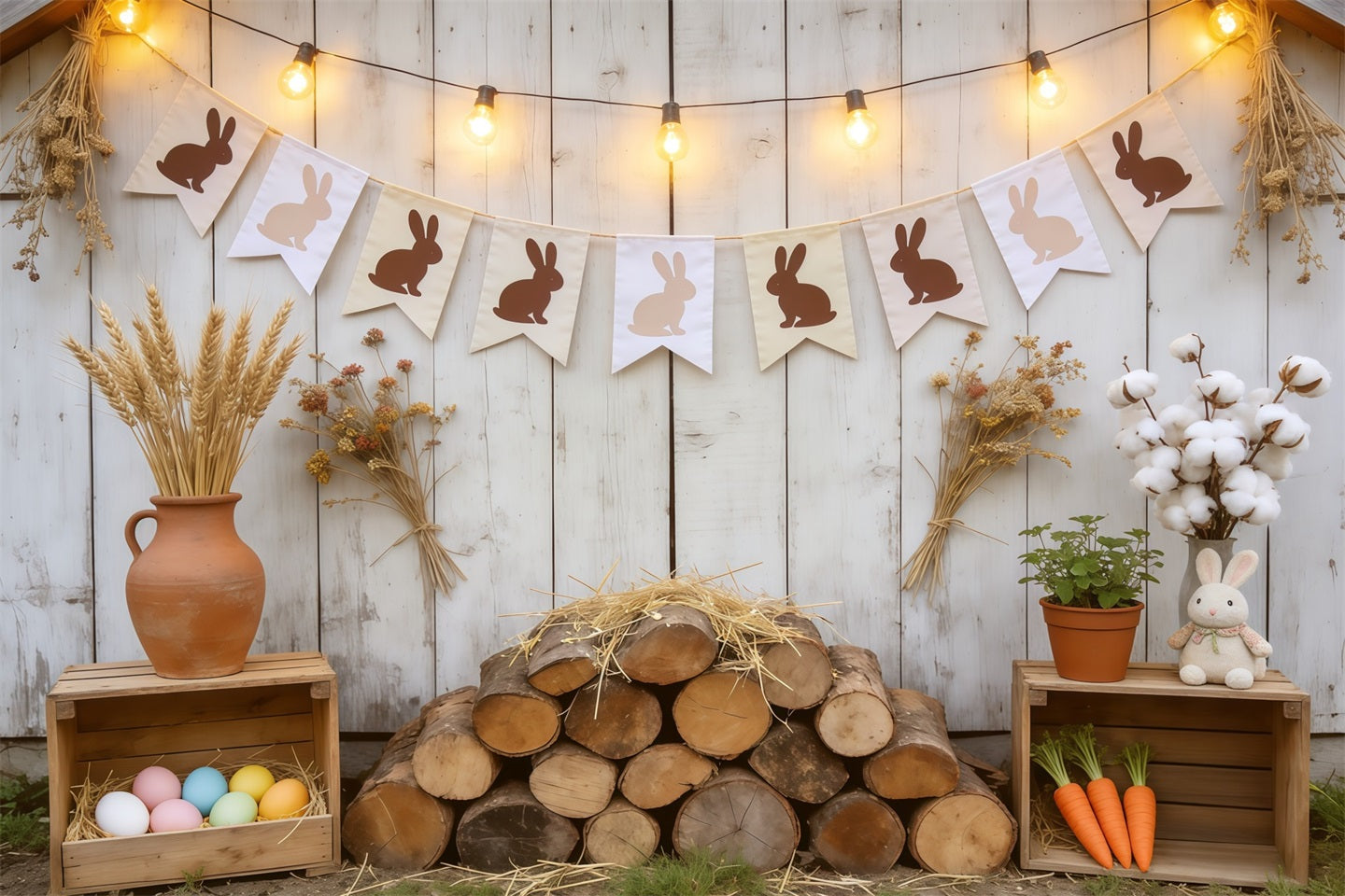 Osterfarm Scheune Hintergrund Rustikaler Hase Banner Eier Fotografie Hintergrund Ostern CSH62-102