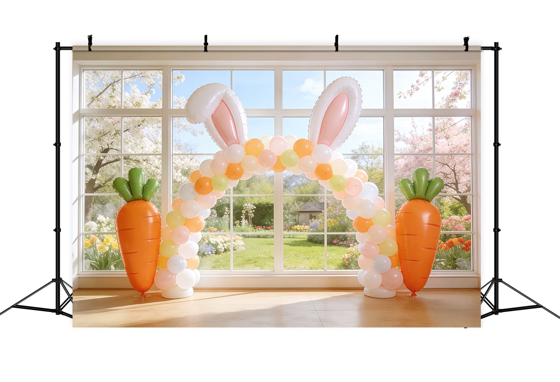 Osterfenster Frühlingslicht Hintergrund Hasenohren Ballonbogen 10x10 Osterhintergründe CSH62-107