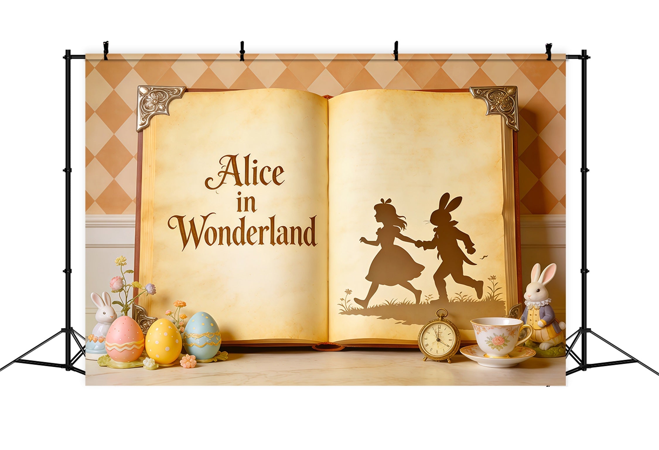 Oster-Bilderbuch Hintergrund Wunderland Buch Eier Hase Osterhintergrund Foto CSH62-109
