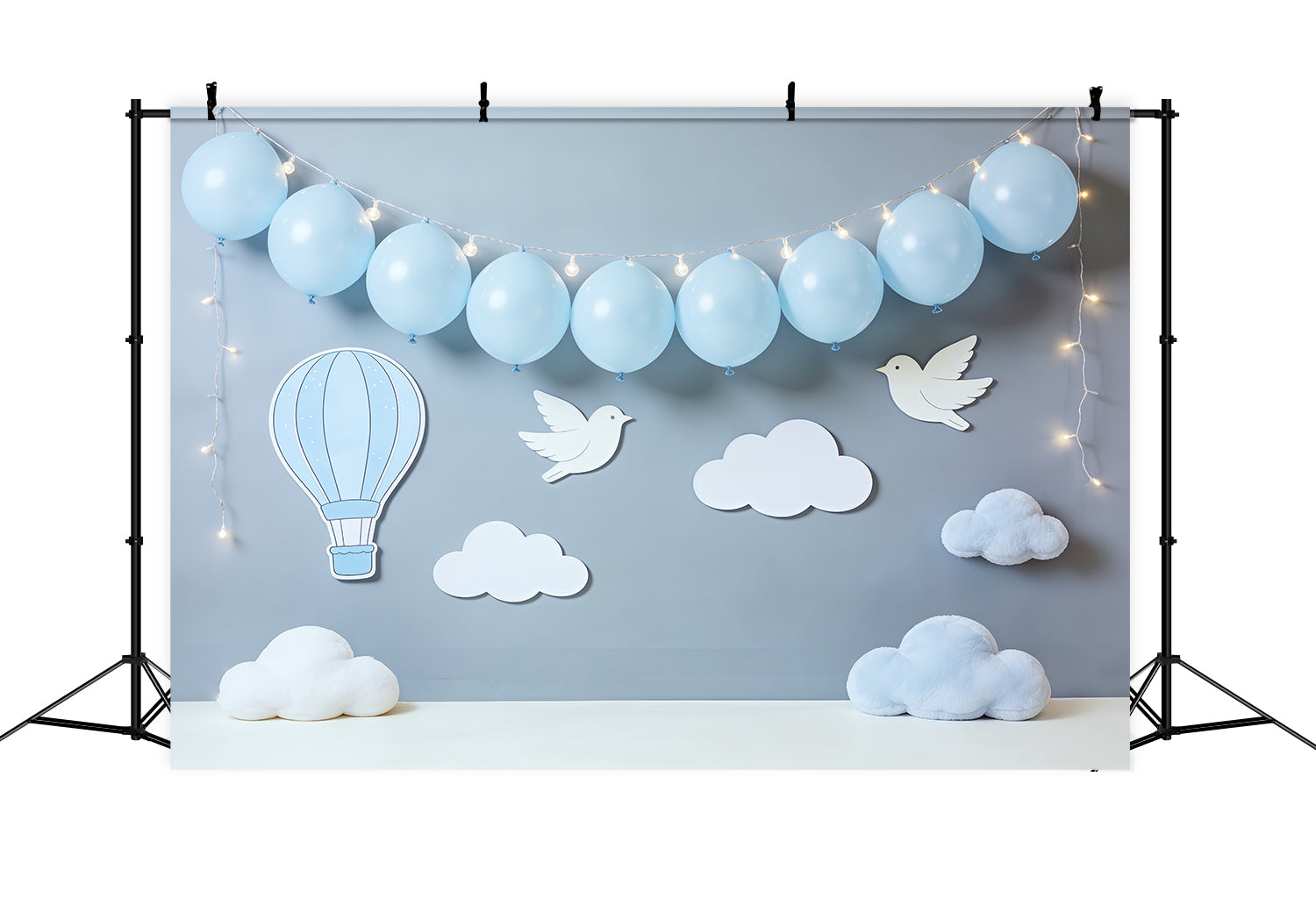 Wolkenhintergrund Blaue Ballons Vogelwolken Neugeborenen-Fotografie-Hintergründe CSH62-111