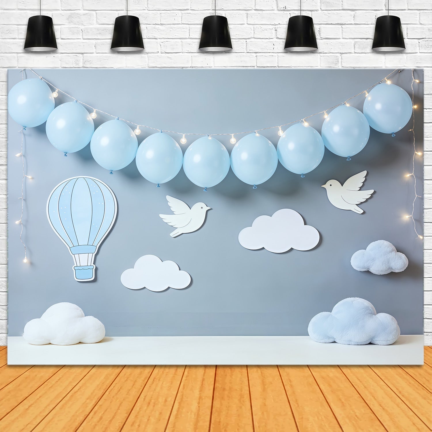 Wolkenhintergrund Blaue Ballons Vogelwolken Neugeborenen-Fotografie-Hintergründe CSH62-111