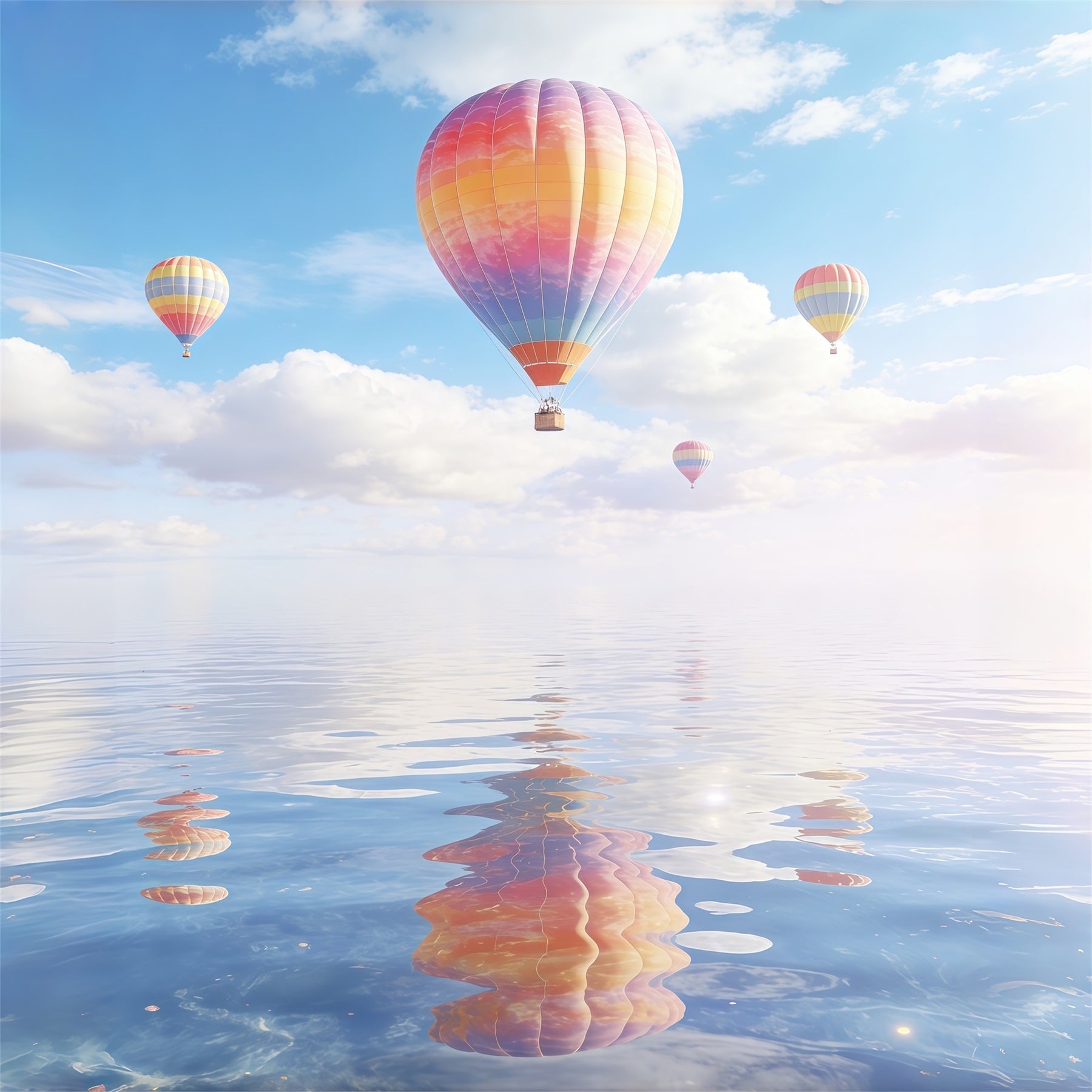 Wolkenhintergrund Pastellballons Wasserreflexion Himmelblauer Hintergrund CSH62-112