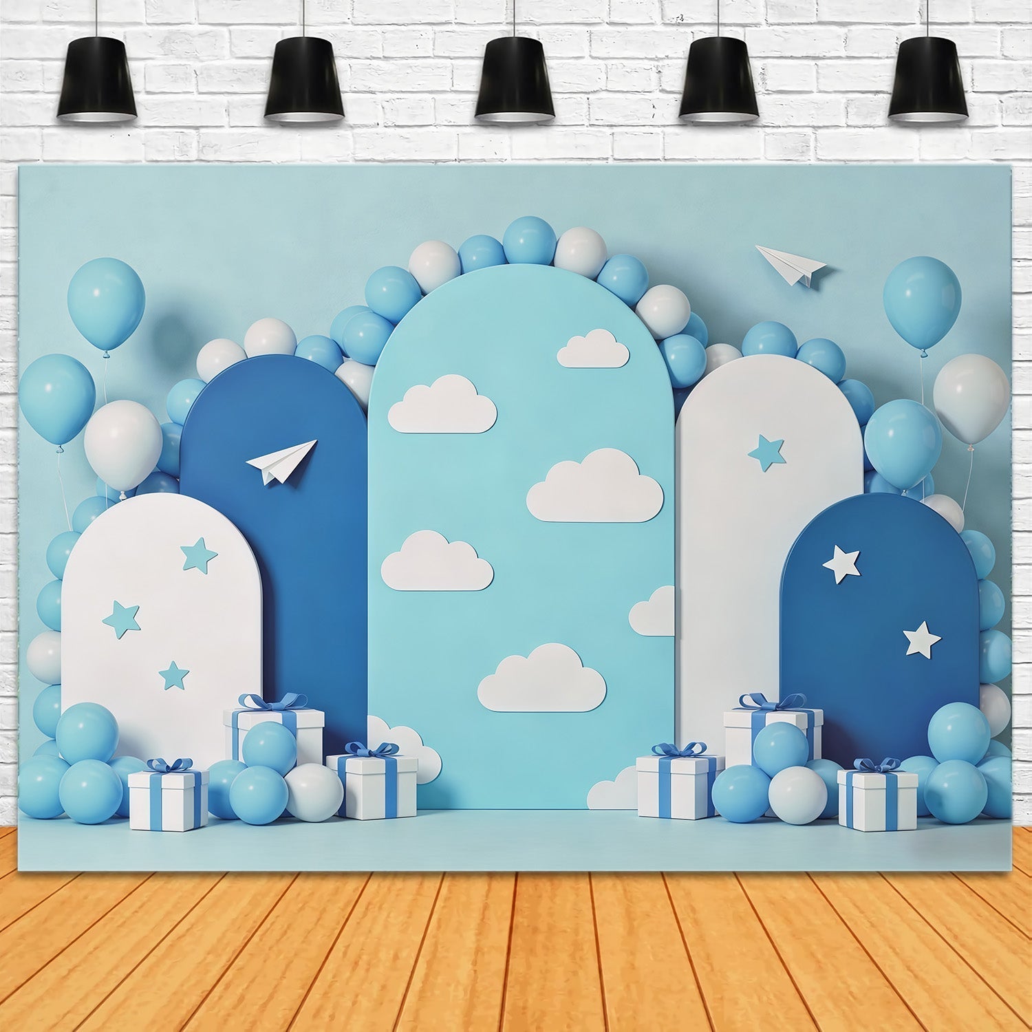 Wolken-Hintergrund Fotoshooting Blauer Ballonbogen Papierflieger Kinder-Hintergrund CSH62-119