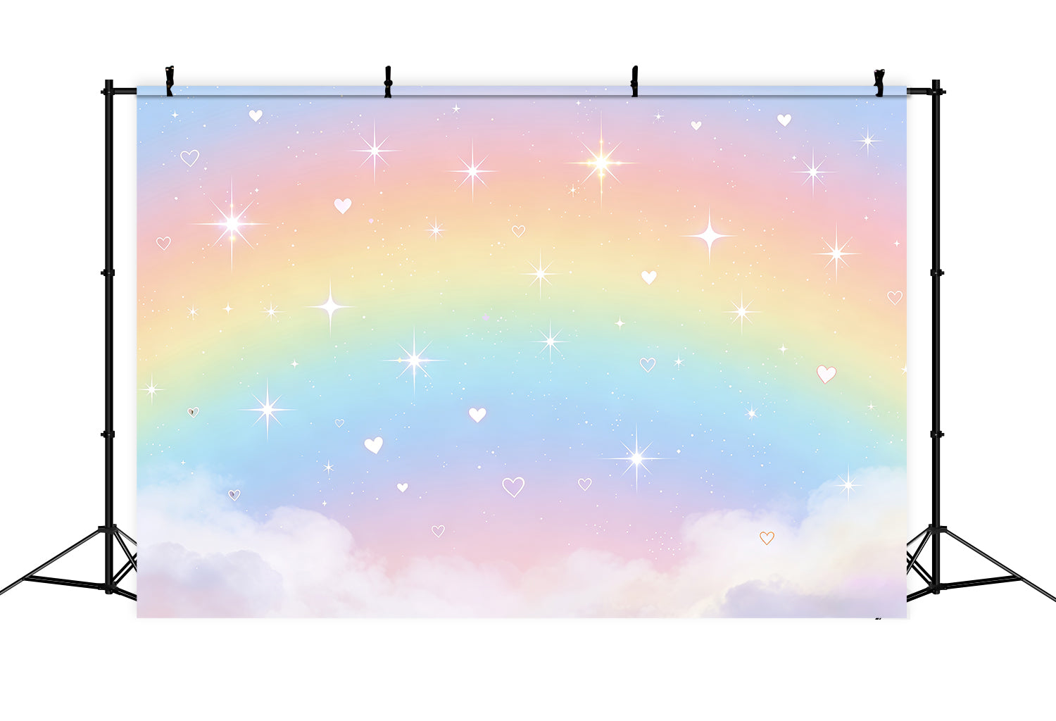 Hintergrund mit Sternenhimmel Pastellfarbener Regenbogen Herzchen-Glitzer Hintergrund für Kinderfotografie CSH62-124