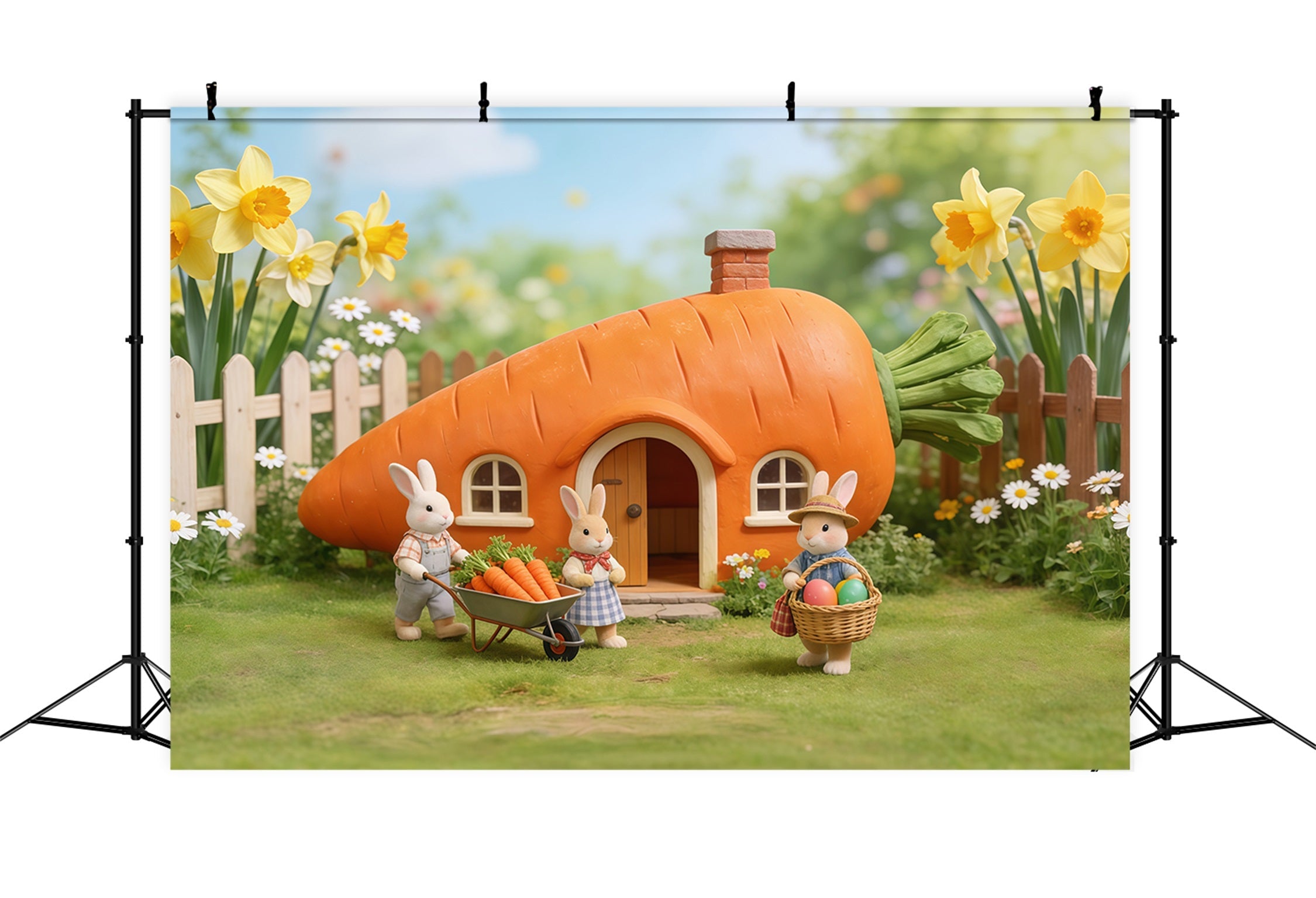 Hintergrund mit Karotten Karottenhaus Kaninchenfamilie Ideen für Ostern-Hintergründe im Freien CSH62-62