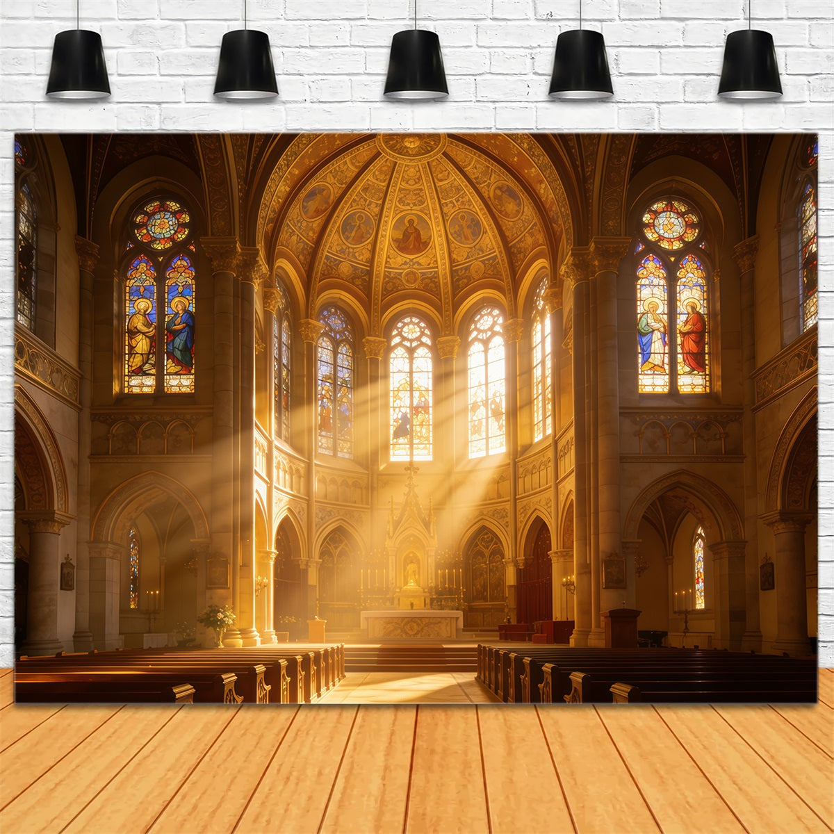 Hintergrund mit Buntglas Kirchenfenster Strahlen Ostern 2026 Hintergrund CSH62-64