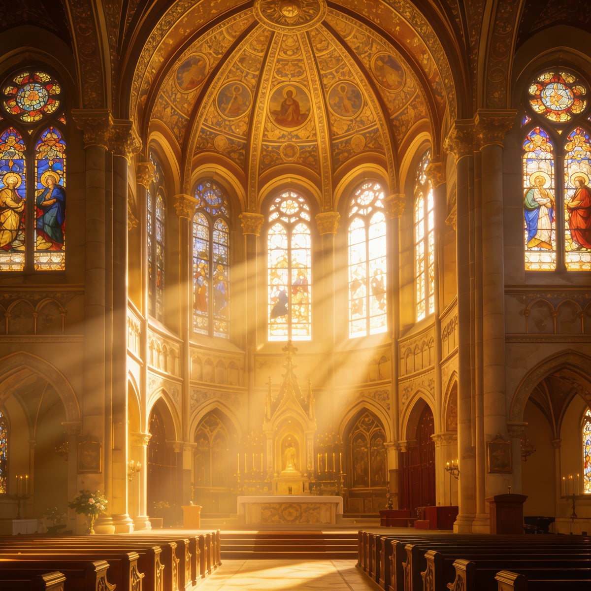 Hintergrund mit Buntglas Kirchenfenster Strahlen Ostern 2026 Hintergrund CSH62-64