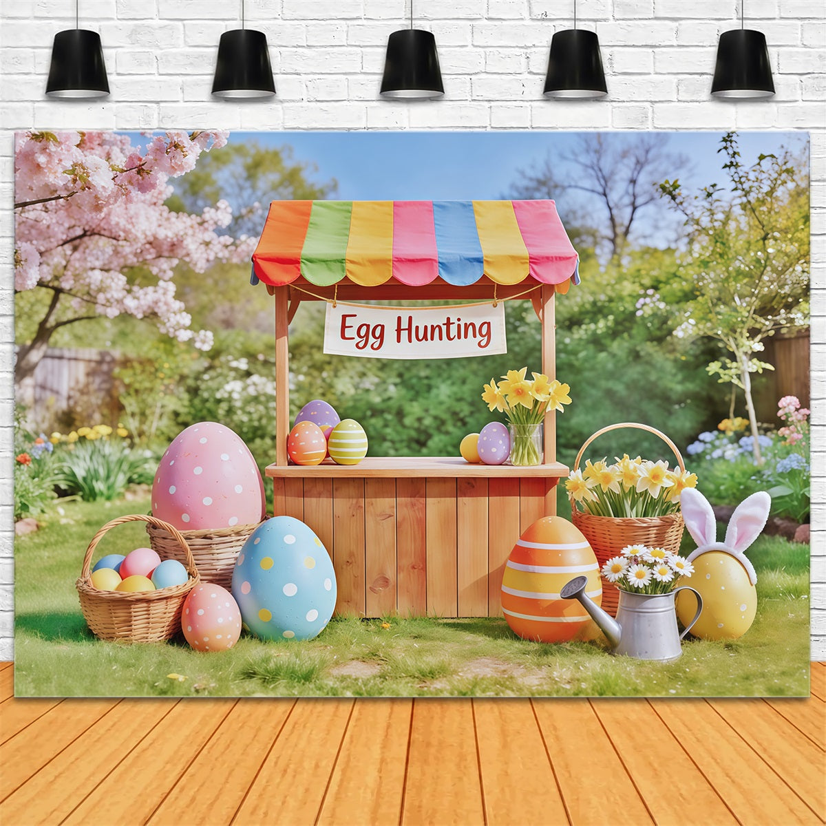 Eiersuche Hintergrund Holzkarren Kirschblüten Hintergrund Ideen für Ostern CSH62-67