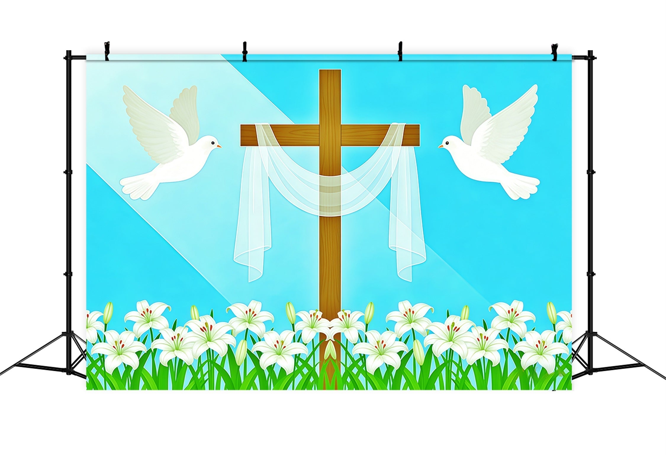 Kreuz und Lilien Hintergrund Tauben Religiöser Lichtstrahl Ostern Hintergrund Fotos CSH62-68