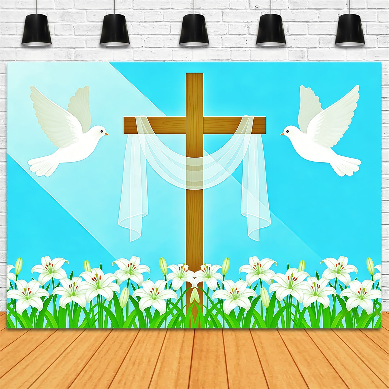 Kreuz und Lilien Hintergrund Tauben Religiöser Lichtstrahl Ostern Hintergrund Fotos CSH62-68