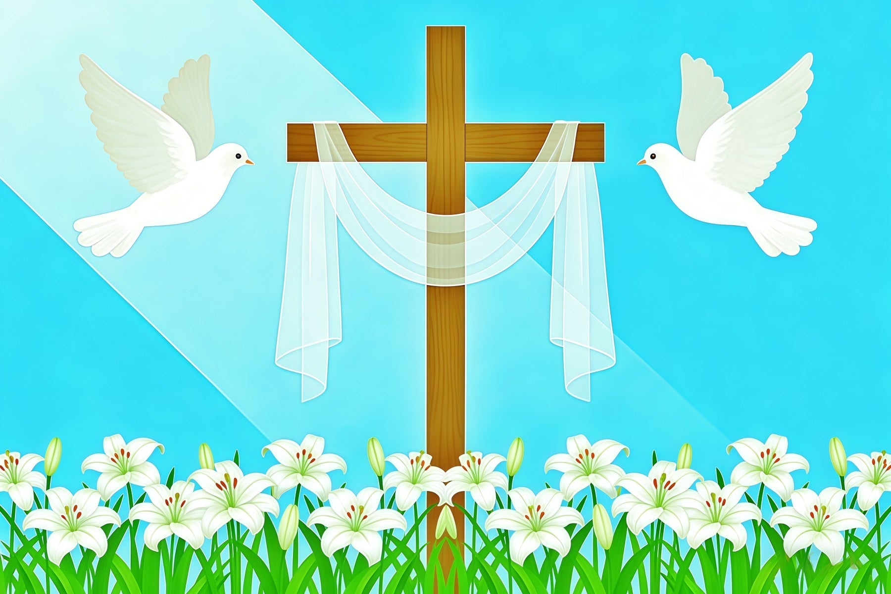 Kreuz und Lilien Hintergrund Tauben Religiöser Lichtstrahl Ostern Hintergrund Fotos CSH62-68