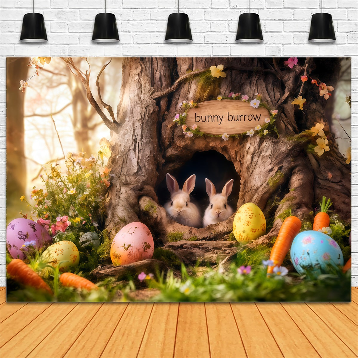 Hasenbau Hintergrund Baumloch Karotten Eier Ostern Fotokabine Hintergrund Ideen CSH62-69
