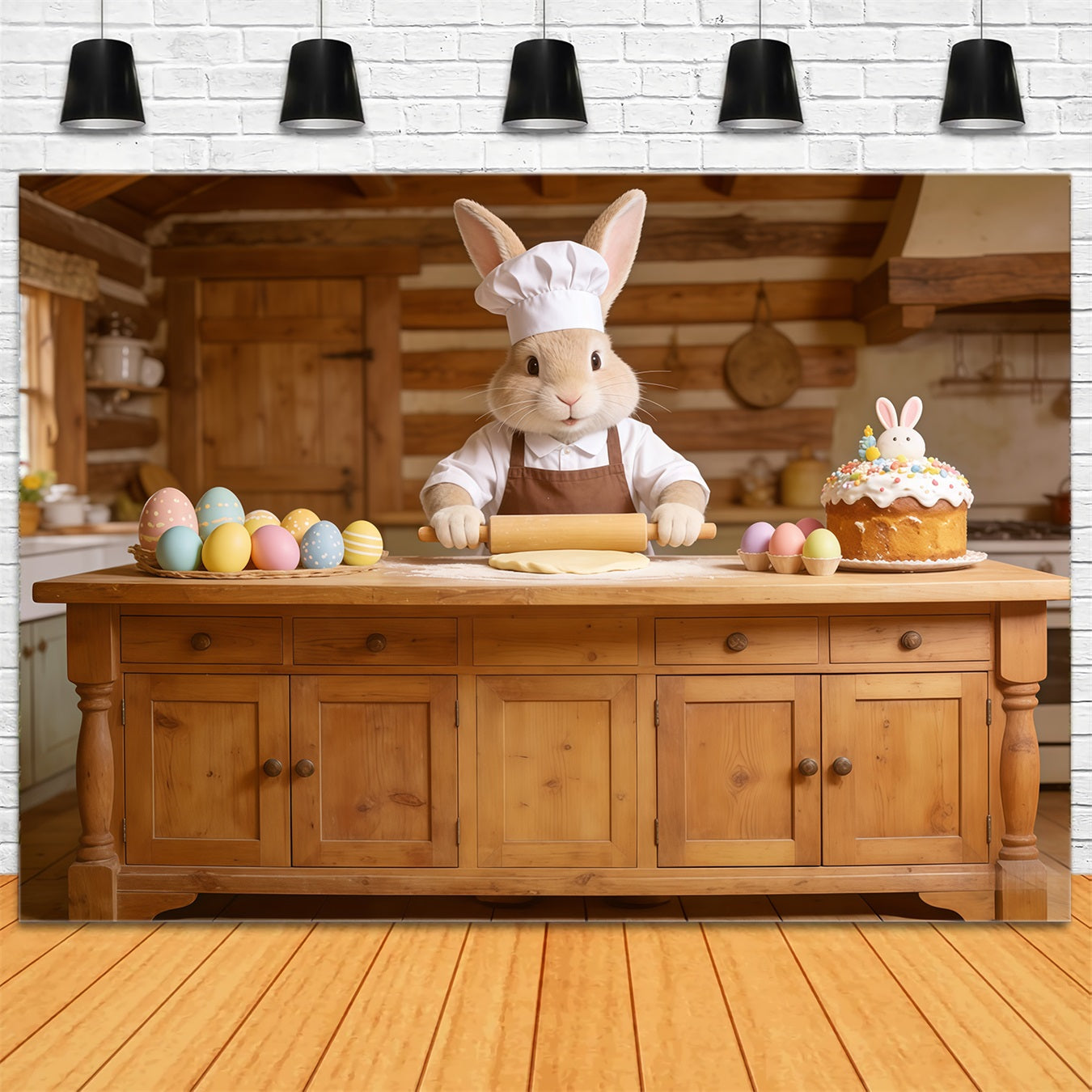 Hintergrund mit Osterhasen, Bäcker, Kaninchen, Kuchen, Küche, einfacher Osterhintergrund CSH62-72