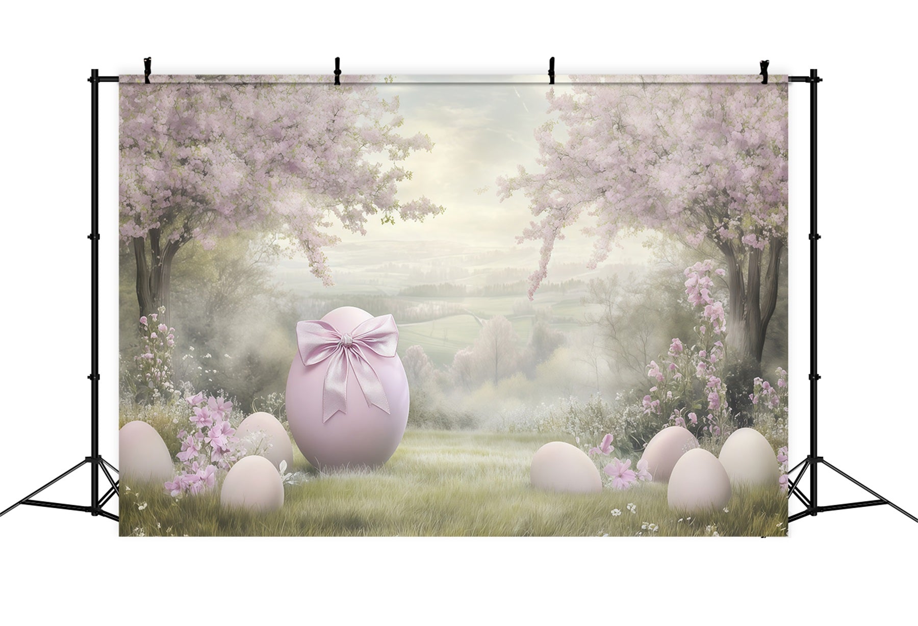 Oster-Kirschblüten-Hintergrund Ölgemälde Eierblumen Outdoor-Oster-Fotohintergründe CSH62-79