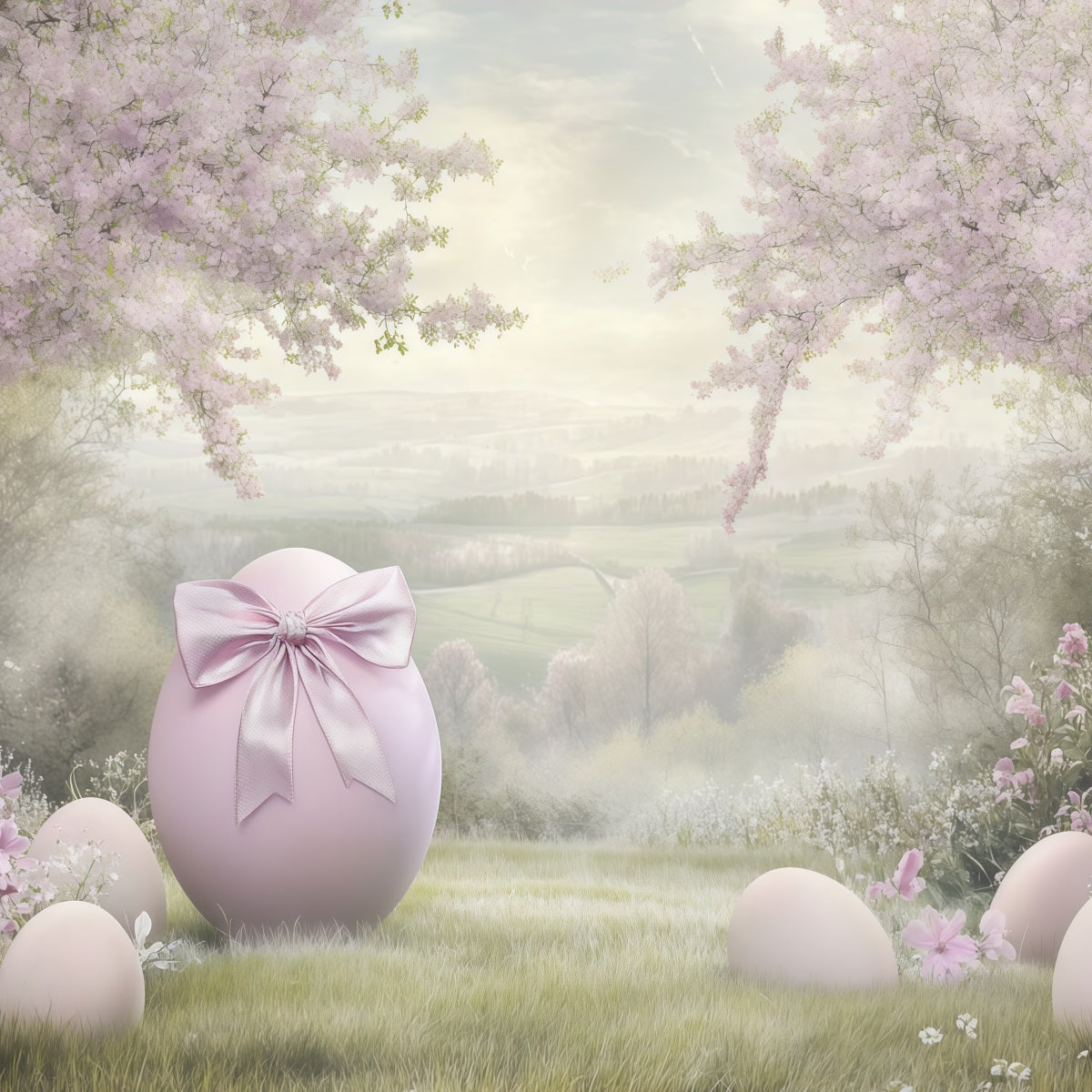 Oster-Kirschblüten-Hintergrund Ölgemälde Eierblumen Outdoor-Oster-Fotohintergründe CSH62-79