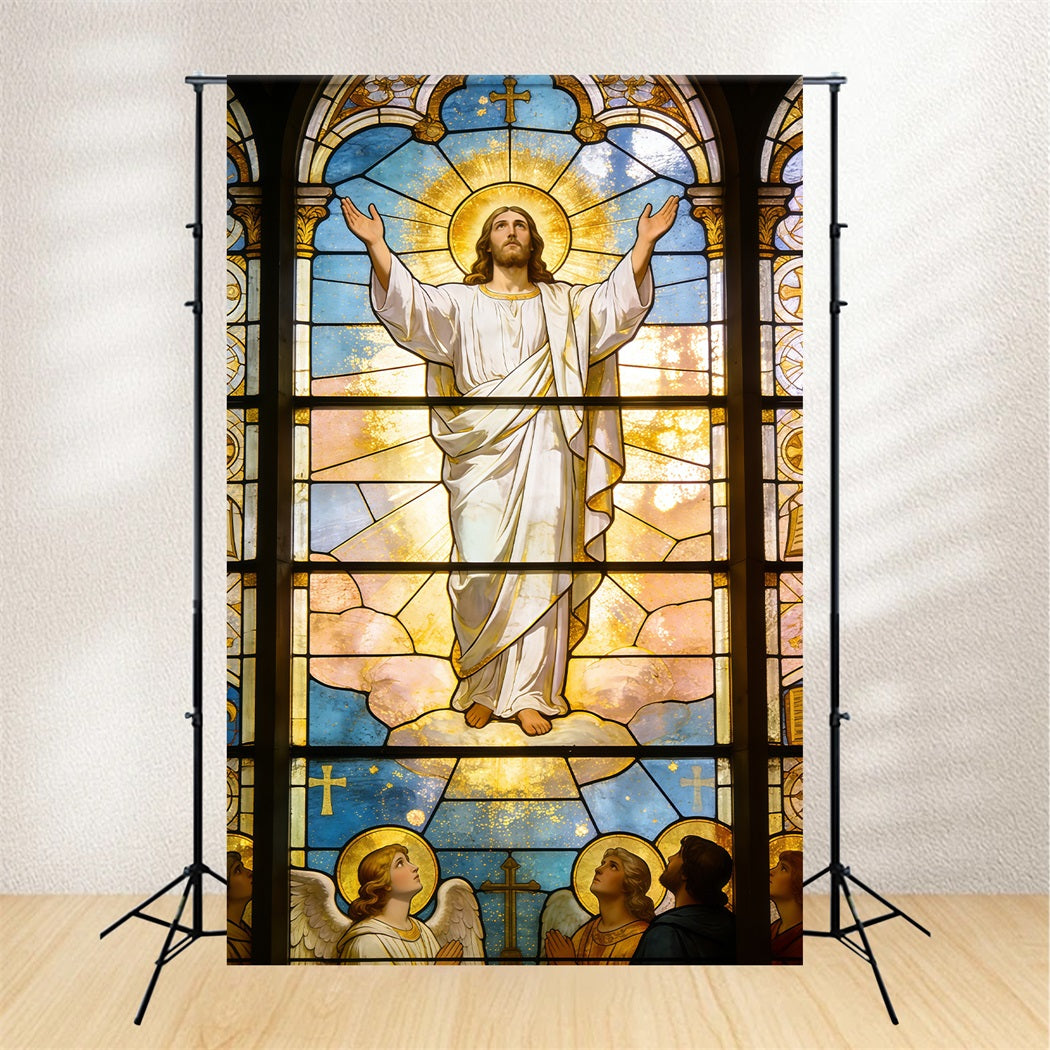 Oster-Buntglas-Hintergrund Jesus Himmelfahrt Kirchenfenster Günstige Osterhintergründe CSH62-83