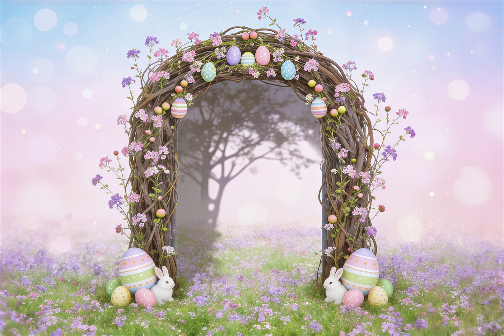 Oster-Märchen-Hintergrund Zweigbogen Eier Hasen Oster-Hintergründe 10x10 CSH62-91