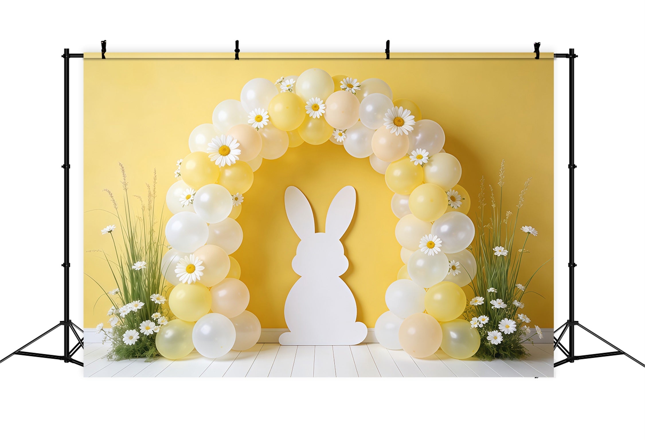 Oster-Frühlingshintergrund Ballonbogen Gänseblümchen-Silhouette-Hintergrund für Osterbilder CSH62-94
