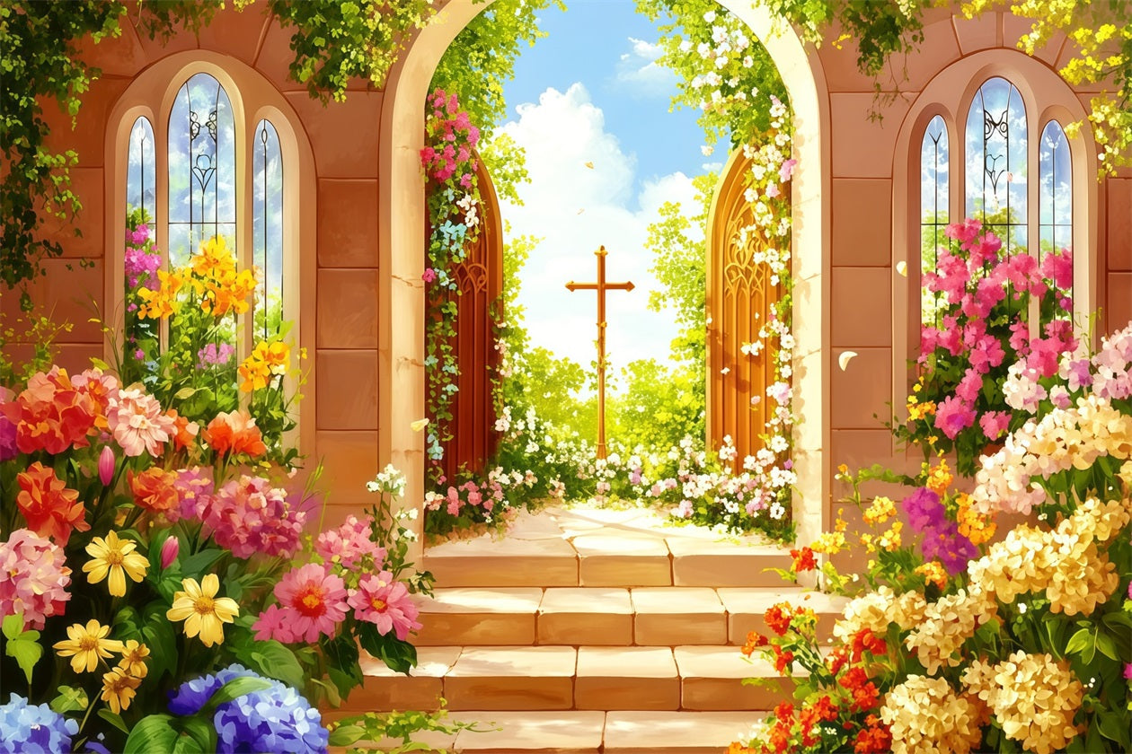 Oster-religiöser Hintergrund Gartentüren Kreuzblüten Oster-Themenhintergrund CSH62-99