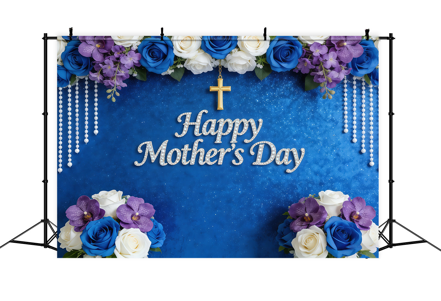 Kirchenhintergrund zum Muttertag: Blaue Rose, Orchidee, Perle, Kreuz – Design CSH63-100