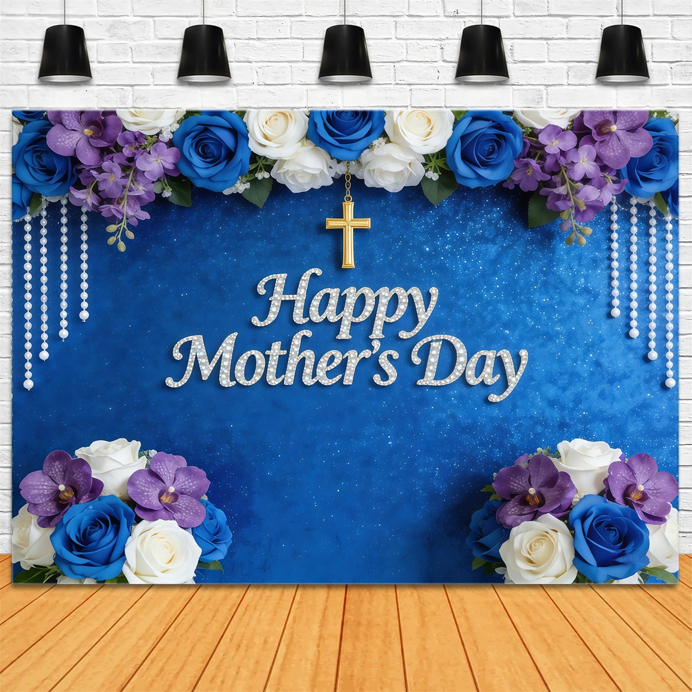Kirchenhintergrund zum Muttertag: Blaue Rose, Orchidee, Perle, Kreuz – Design CSH63-100