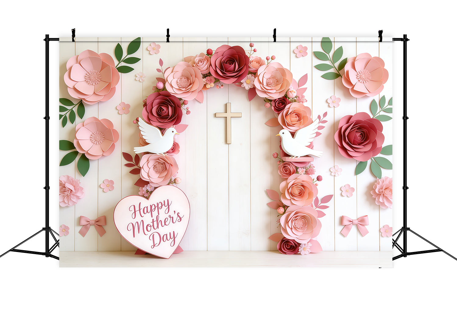 Kirchenhintergrund zum Muttertag, Papierrose, Taube, Kreuzbogen, Fotohintergrund zum Muttertag CSH63-102